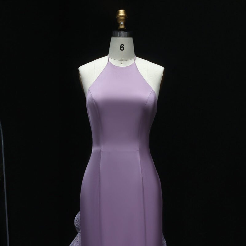 Stunning Purple Mermaid Halter Evening Dress with Ruffles