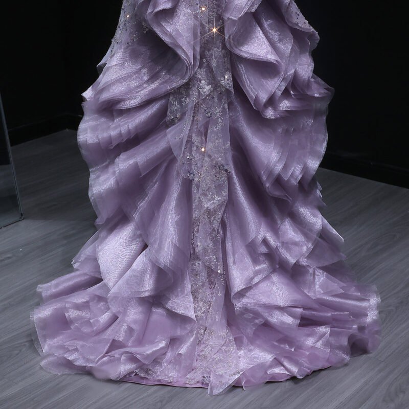 Stunning Purple Mermaid Halter Evening Dress with Ruffles