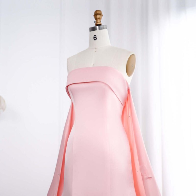 Luxury Pink 3D Flower Evening Dress with Cape Sleeves