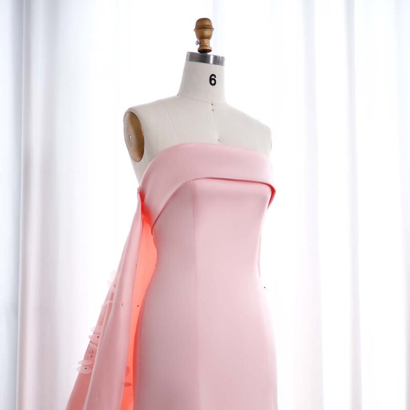 Luxury Pink 3D Flower Evening Dress with Cape Sleeves