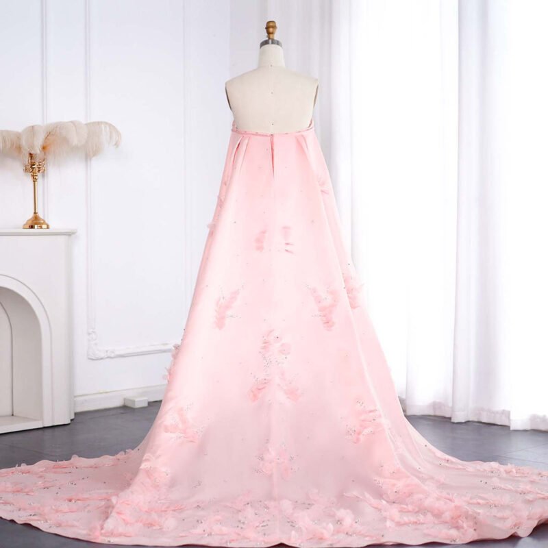 Luxury Pink 3D Flower Evening Dress with Cape Sleeves