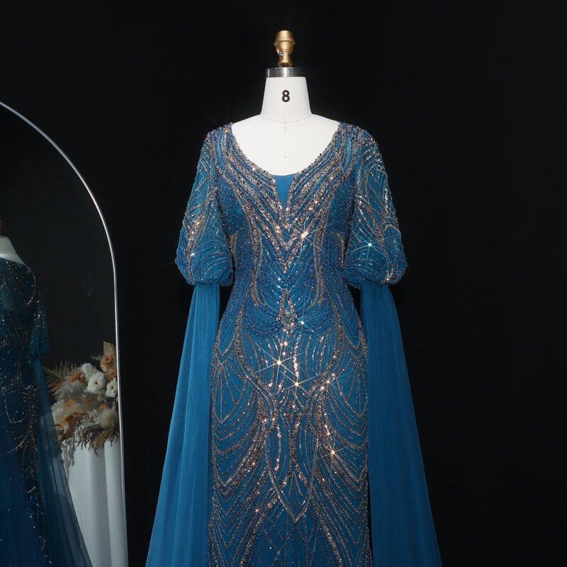 Stunning Black Embellished Lace Evening Dress with Flowing Sleeves