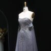 Sparkling Grey Rhinestones Mermaid Evening Dress with Cape Sleeves