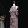 Elegant Off-Shoulder Brown Mermaid Mauve Evening Dress