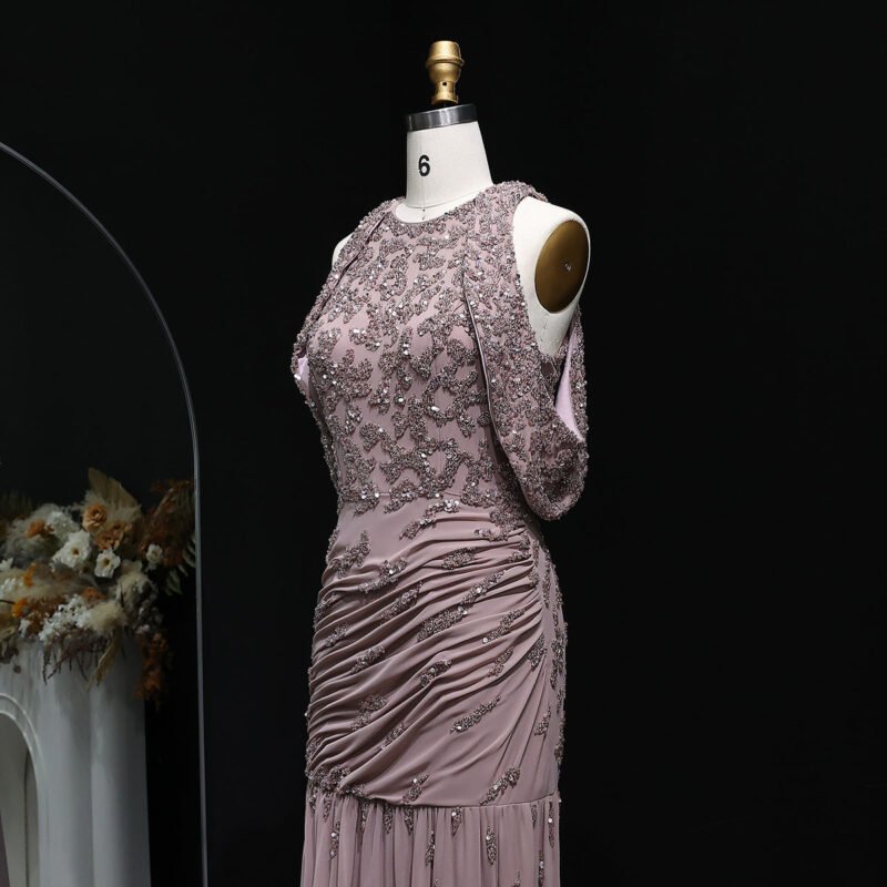 Elegant Off-Shoulder Brown Mermaid Mauve Evening Dress