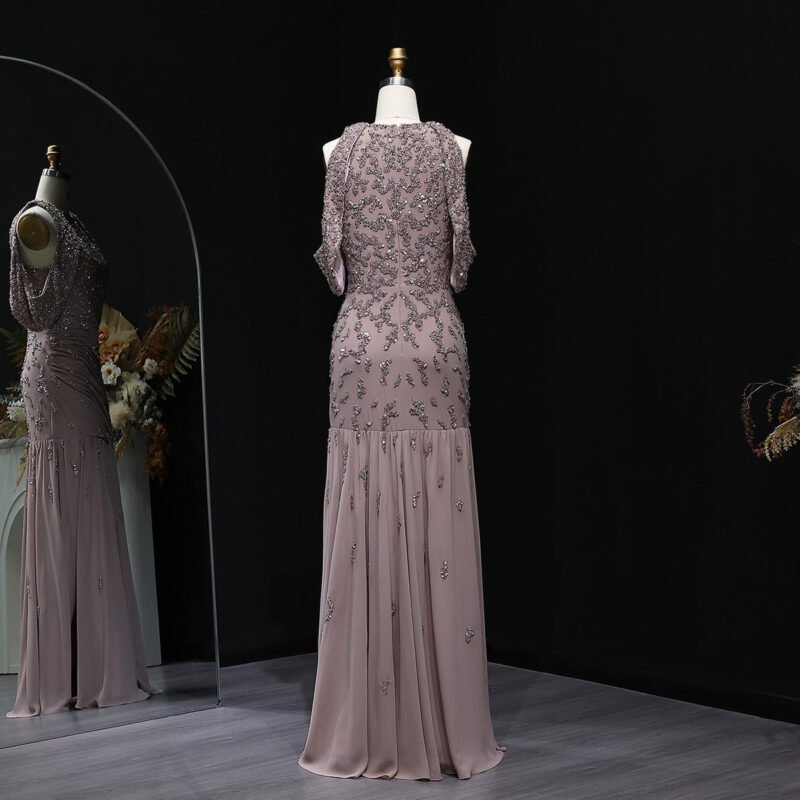 Elegant Off-Shoulder Brown Mermaid Mauve Evening Dress