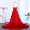 Luxury Red Evening Dress with Feathers & 3D Floral Sweetheart Design