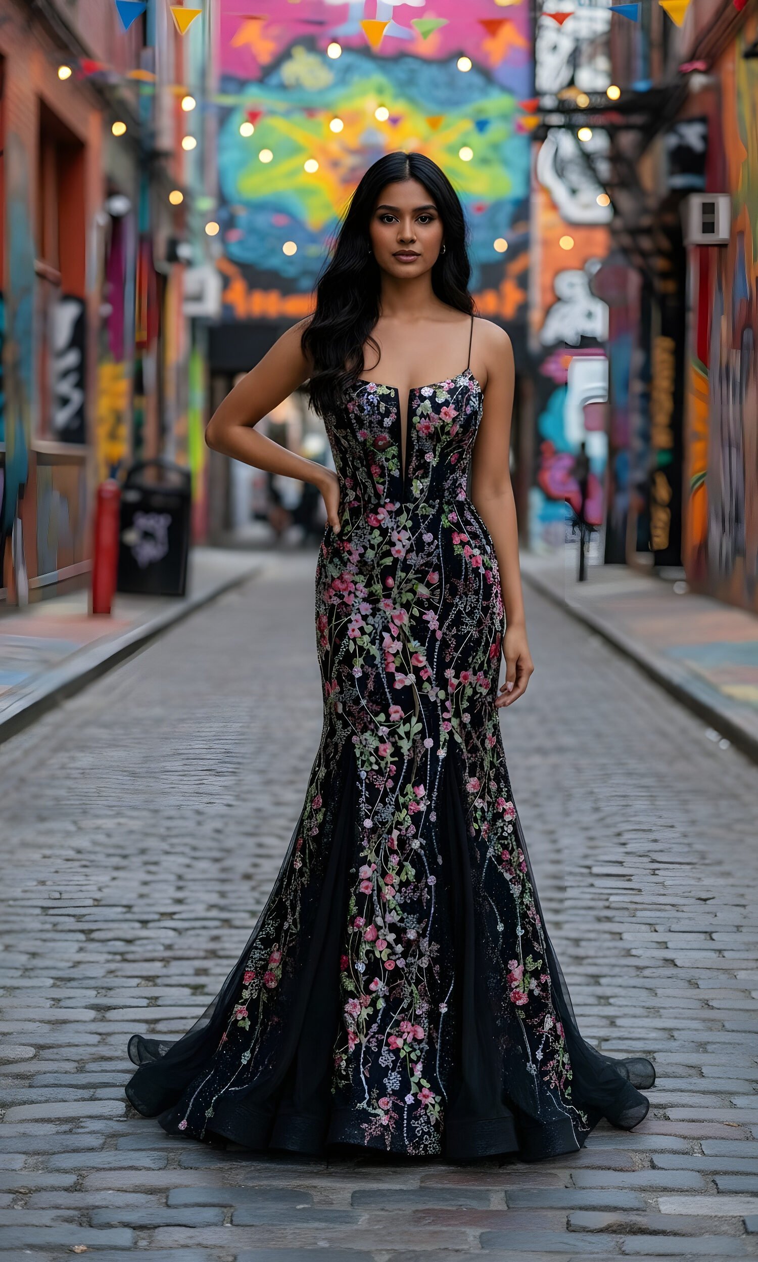 Black Beaded Mermaid Prom Dress with Embroidered Details and Lace-Up Back