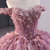Glamorous Pink Off-Shoulder Appliqued Flower Quinceanera Dress