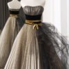 Luxury Black & Gold Strapless Ball Gown with Black Net
