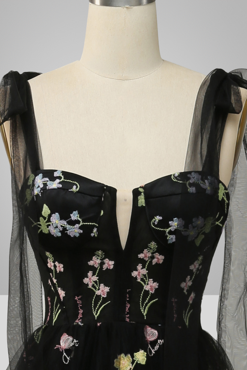 Lavender Tulle A-Line Prom Dress with Embroidery