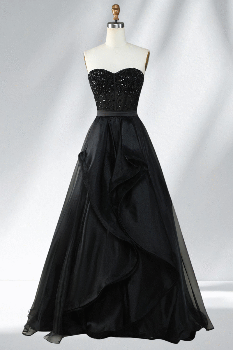 Black A-Line Strapless Ball Gown Formal Evening Dress
