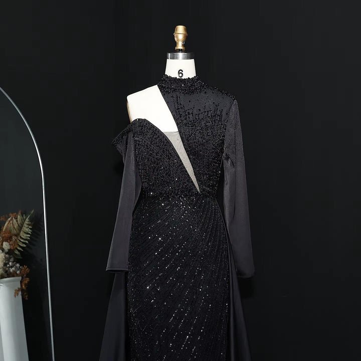 Luxury Green One-Shoulder Mermaid Evening Dress with Overskirt