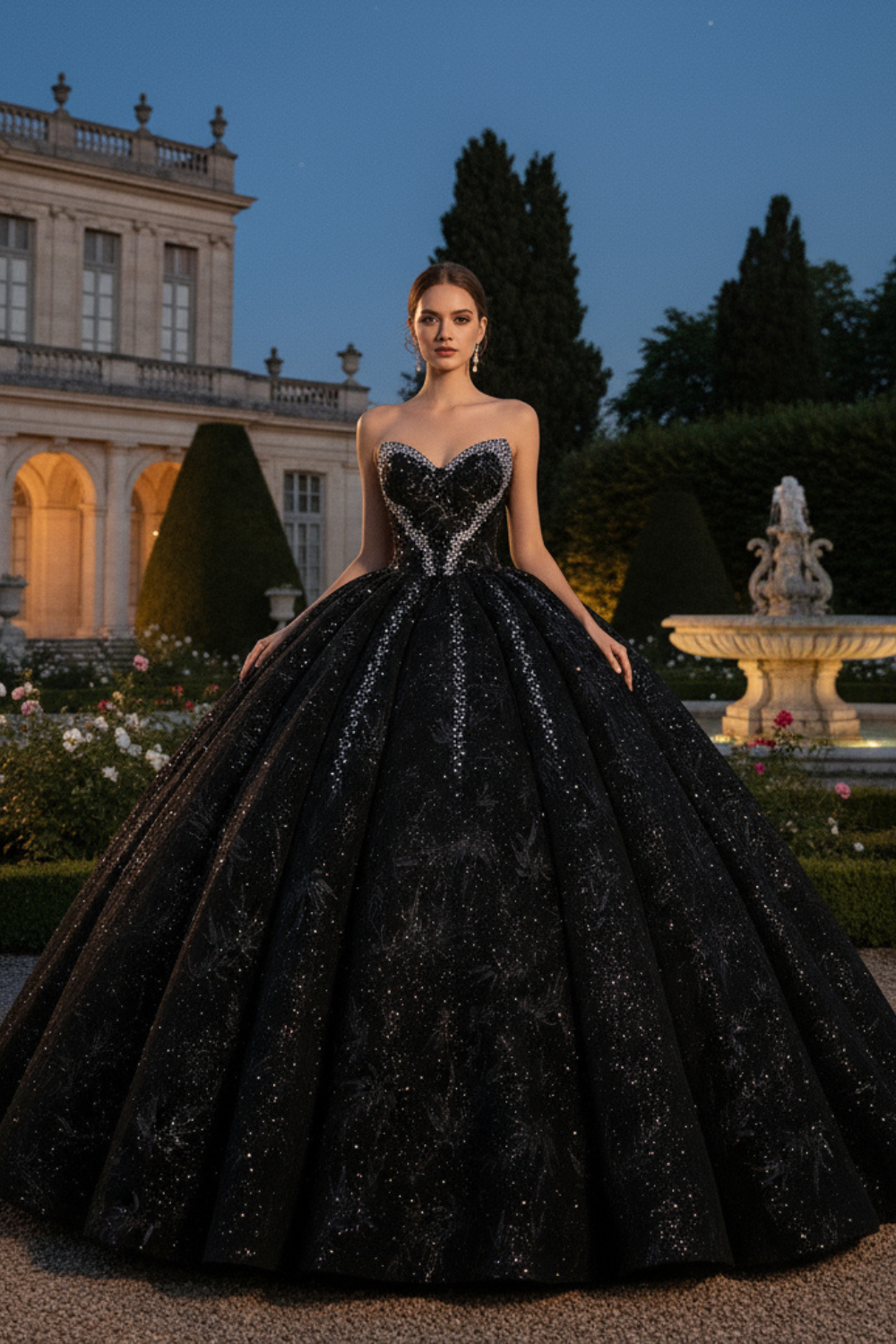Diamond Black Sleeveless Empire Puffy Quinceanera Gown