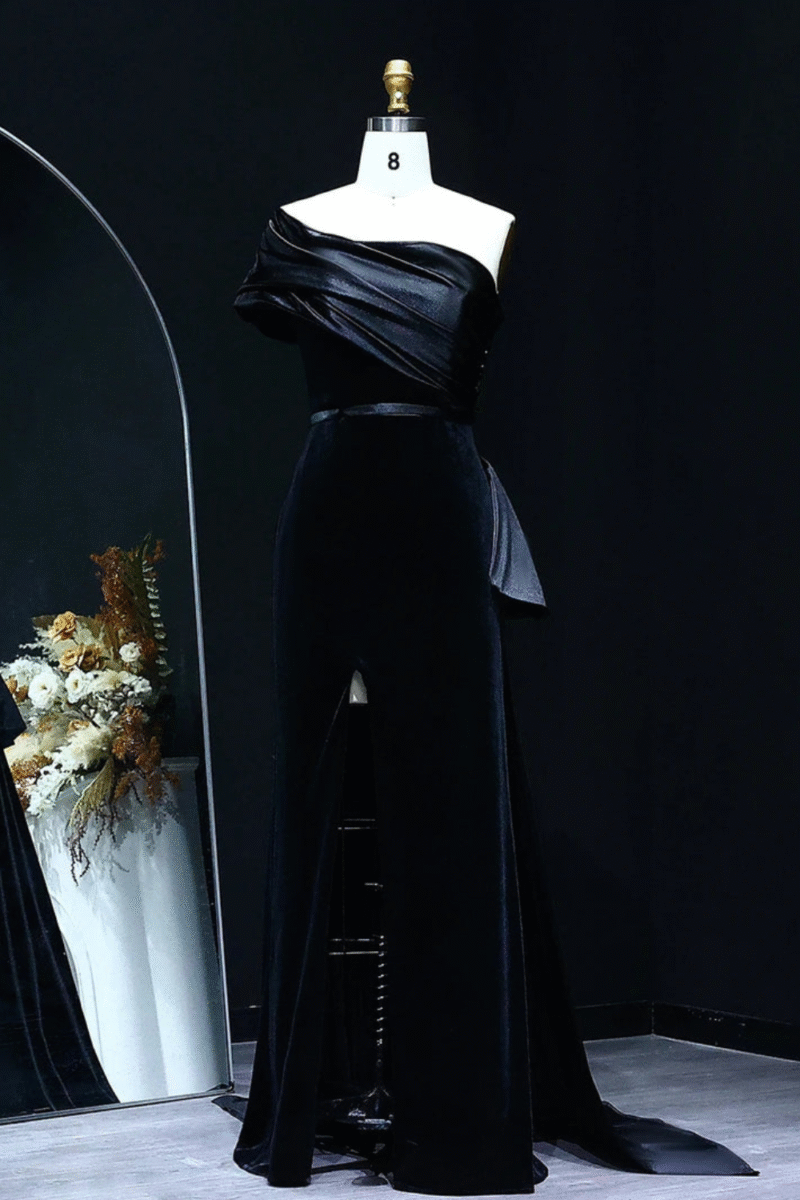 One Shoulder Elegant Black Evening Dress – Timeless Formal Gown