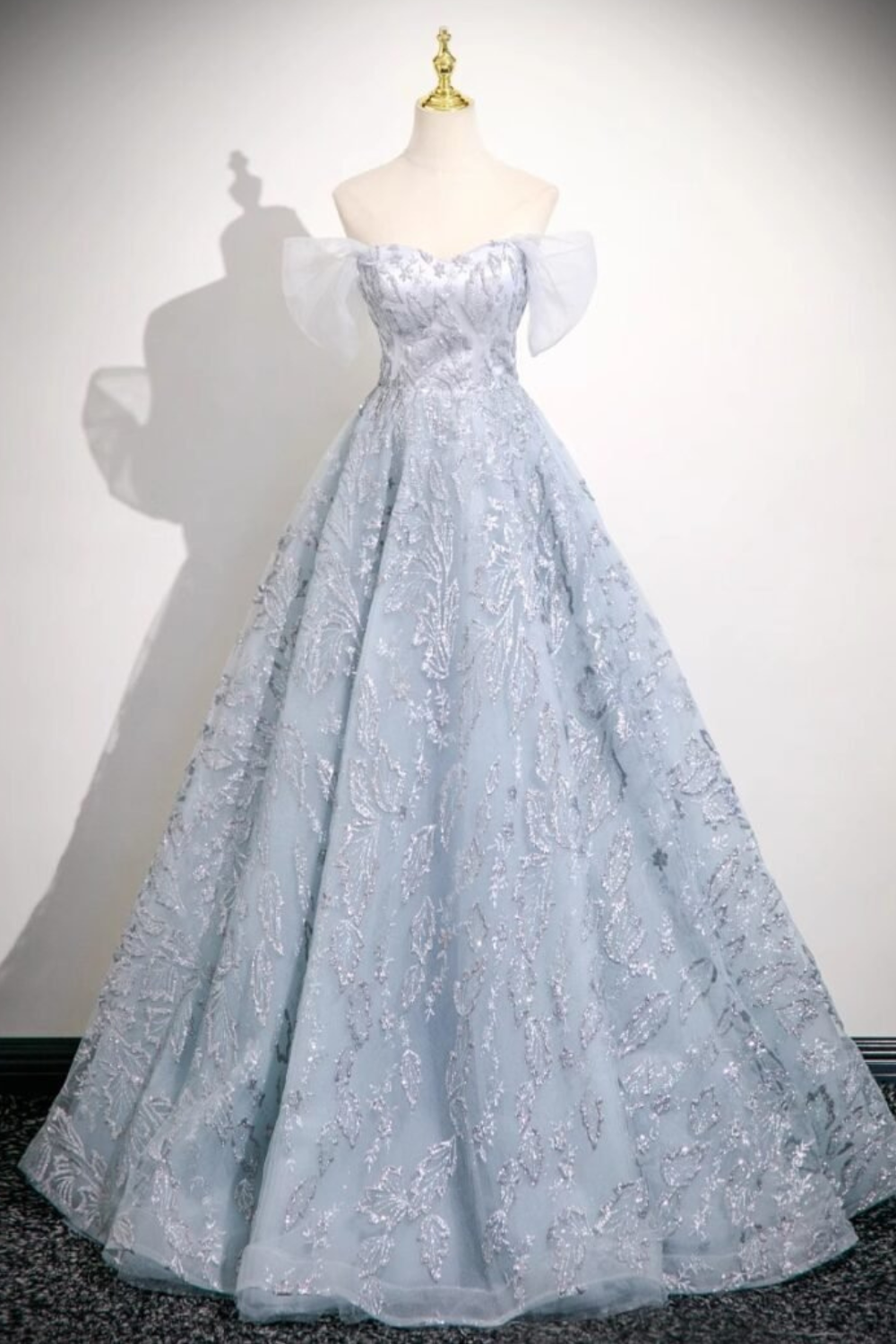 Sky Blue Glitter Ball Gown – Off-the-Shoulder Evening & Prom Dress