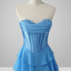 Blue Tiered A-Line Prom Dress with Slit