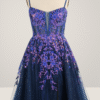 Sparkly Royal Blue Sequin Spaghetti Strap Dress with Slit