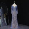 Blue Luxury Mermaid Long Sleeve Evening Dress