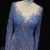 Blue Luxury Mermaid Long Sleeve Evening Dress