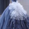 Sweetheart Blue Off-Shoulder Lace Applique Ball Gown