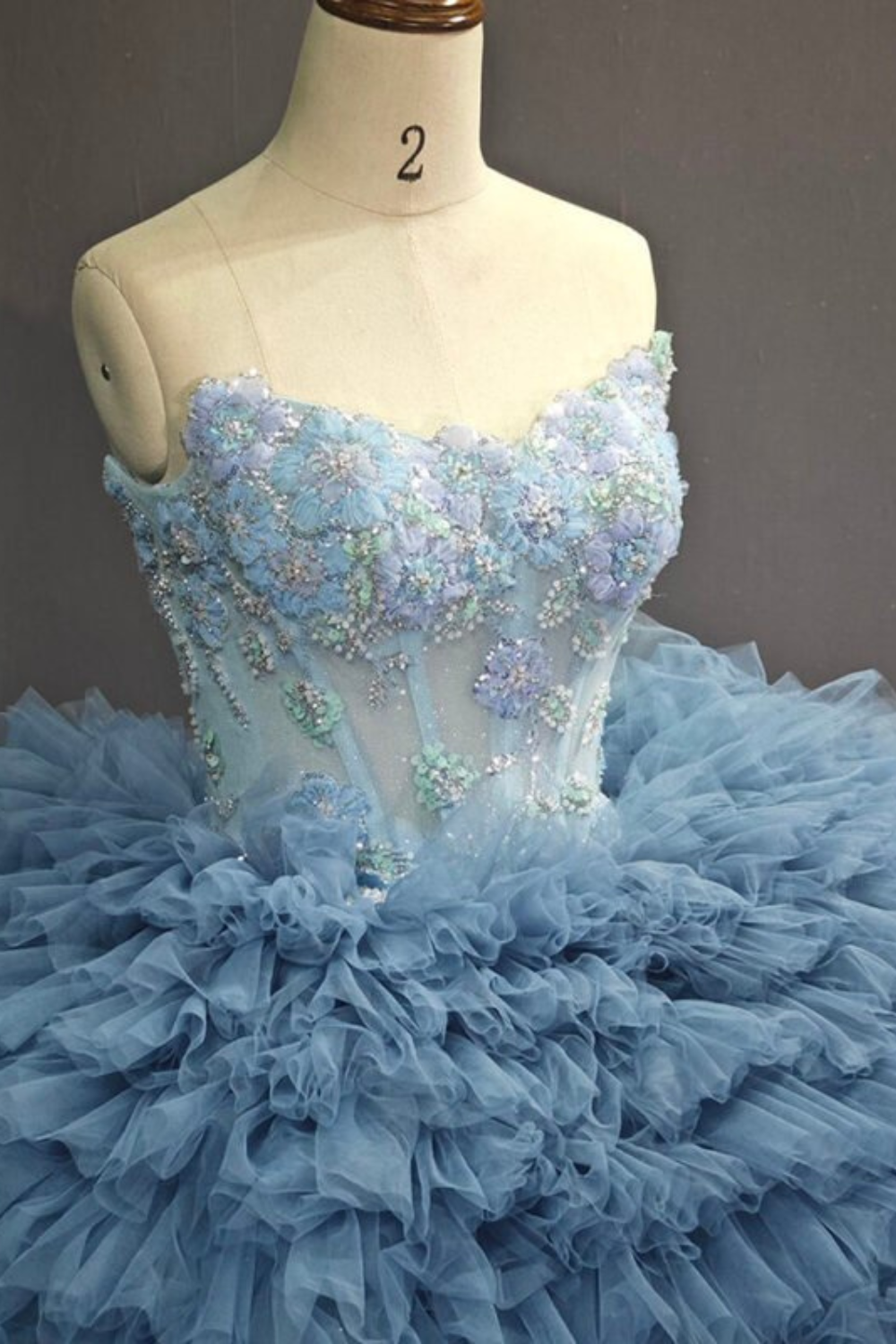 Elegant Blue Ruffle Tulle Quinceanera Ball Gown