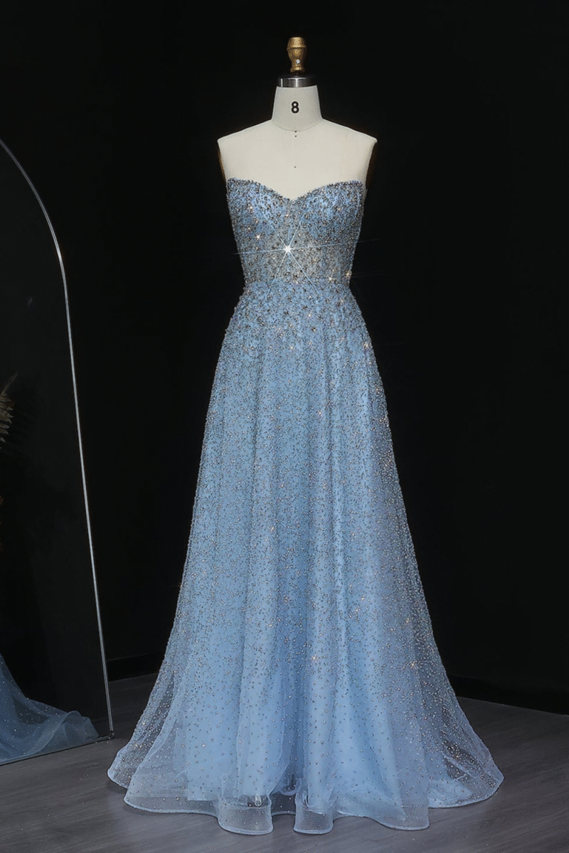 Blue Bling Crystal Luxury Evening Long Dress