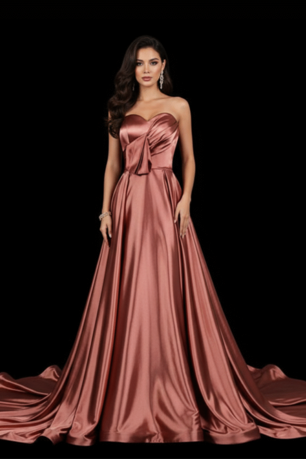 Dusty Rose Glossy Satin Evening Dress
