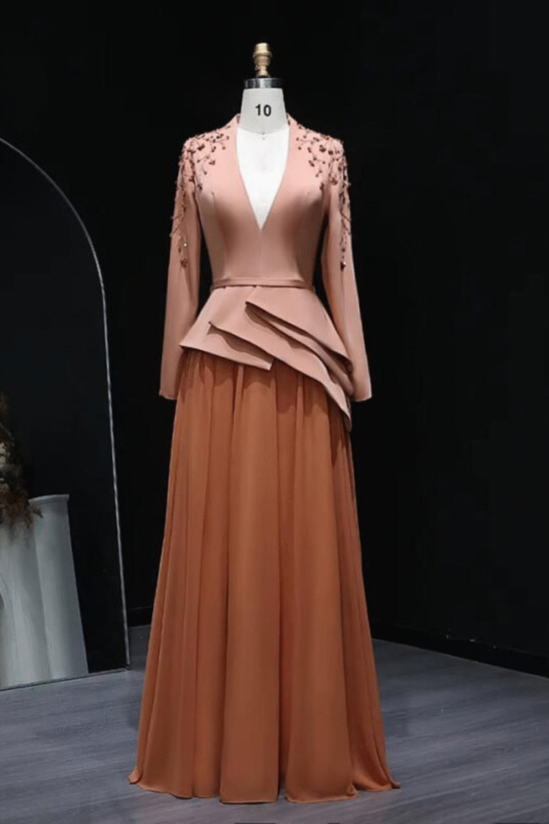 Orange Beaded Evening Dress – Elegant Formal Party Gown