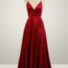 A-Line Satin Burgundy Long Prom Dress with Criss-Cross Back