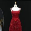 Luxury Red Spaghetti Straps Evening Dress