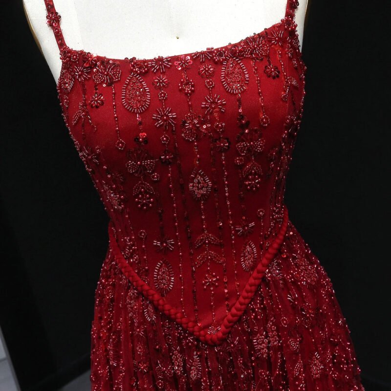 Luxury Red Spaghetti Straps Evening Dress