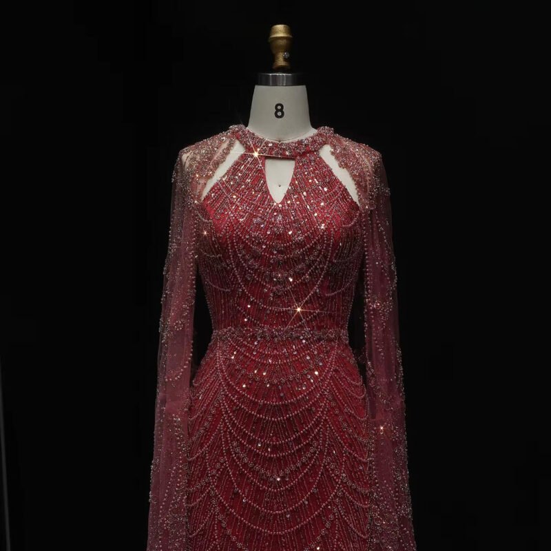 Stunning Champagne Evening Gown With Flowing Sleeves