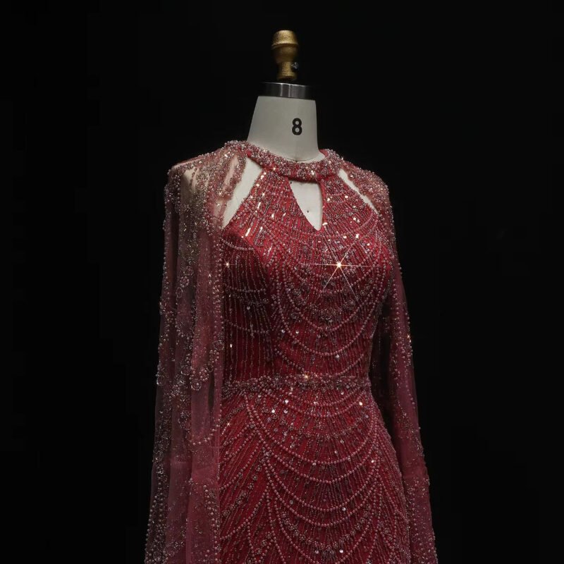 Stunning Champagne Evening Gown With Flowing Sleeves