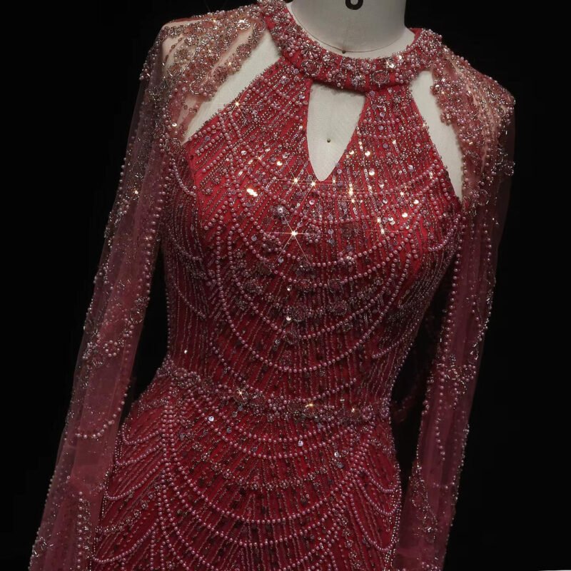 Stunning Champagne Evening Gown With Flowing Sleeves