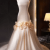Elegant Champagne Satin Wedding Dress