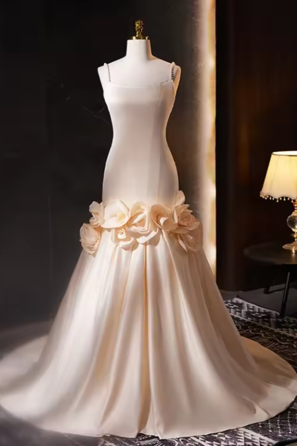 Elegant Champagne Satin Wedding Dress