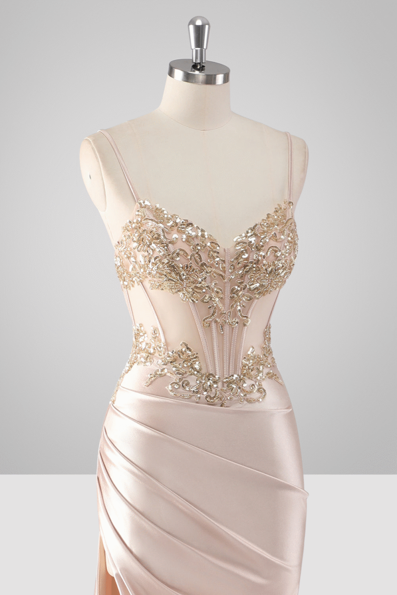 Champagne Mermaid Prom Dress with Slit