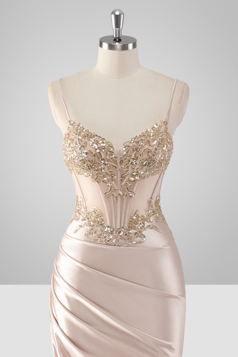 Champagne Mermaid Prom Dress with Slit