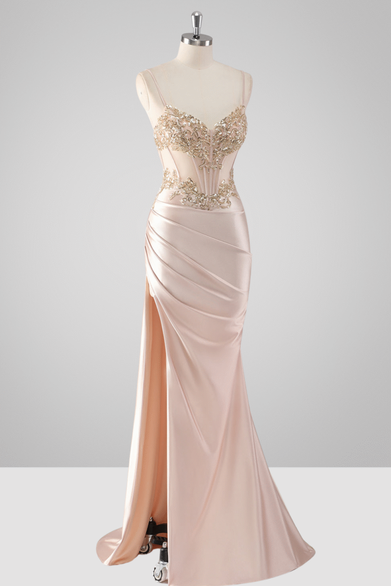 Champagne Mermaid Prom Dress with Slit