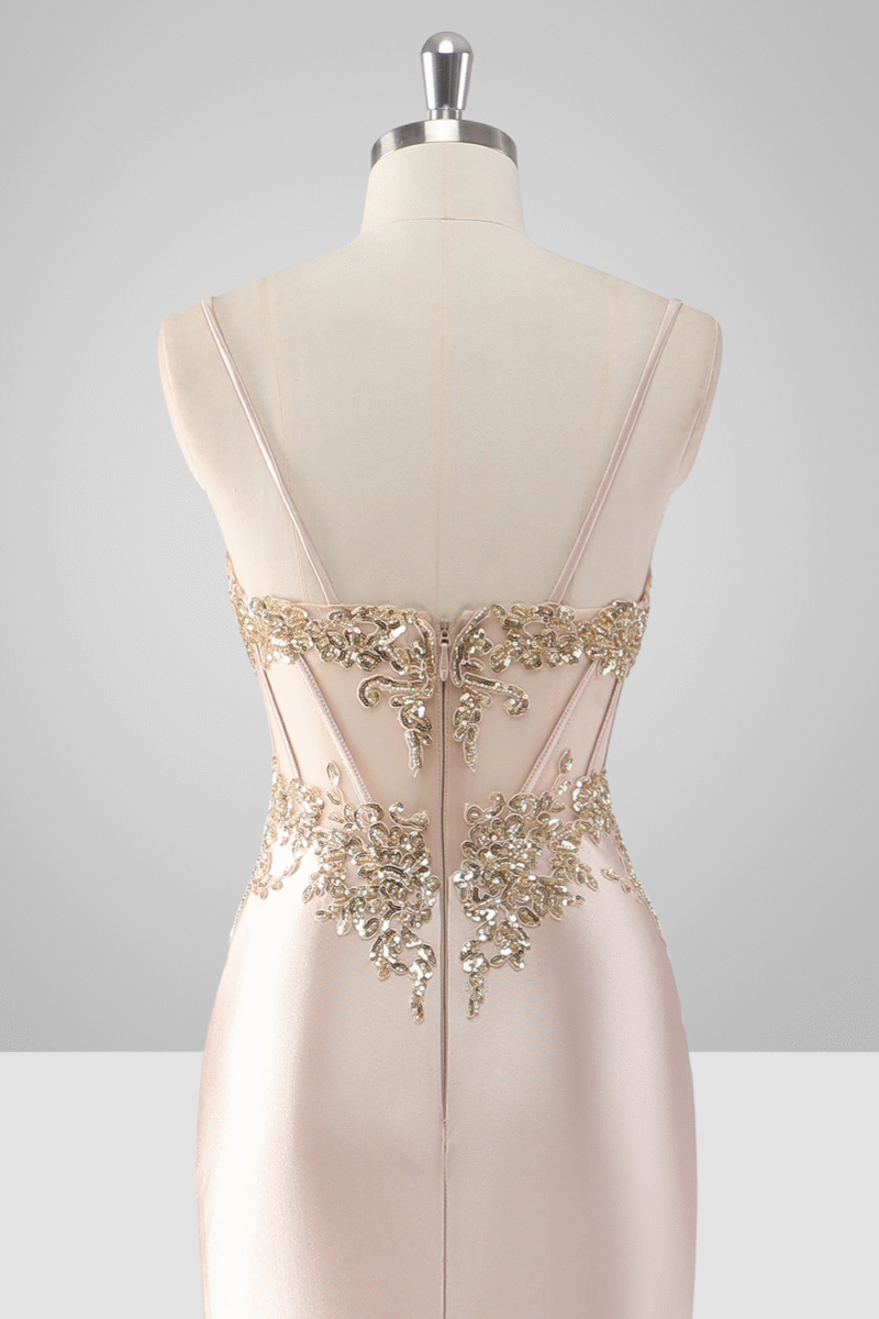 Champagne Mermaid Prom Dress with Slit