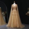 Luxury Dubai Beaded Brown Evening Dress with Cape Sleeves