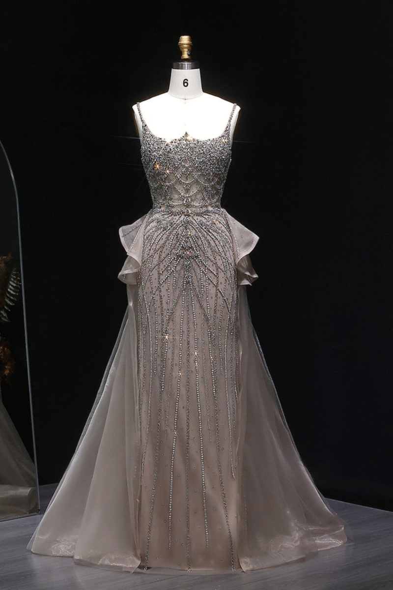 Luxury Champagne Mermaid Evening Dress With Overskirt