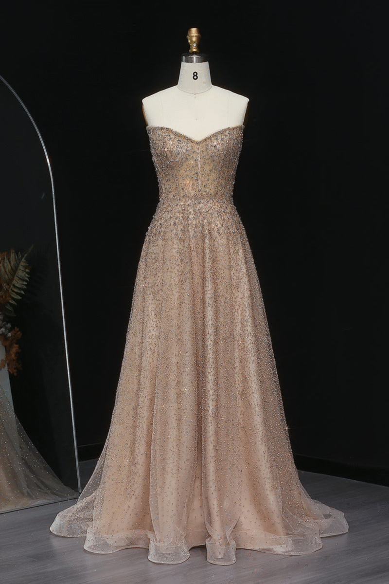 Champagne Bling Crystal Luxury Evening Long Dress