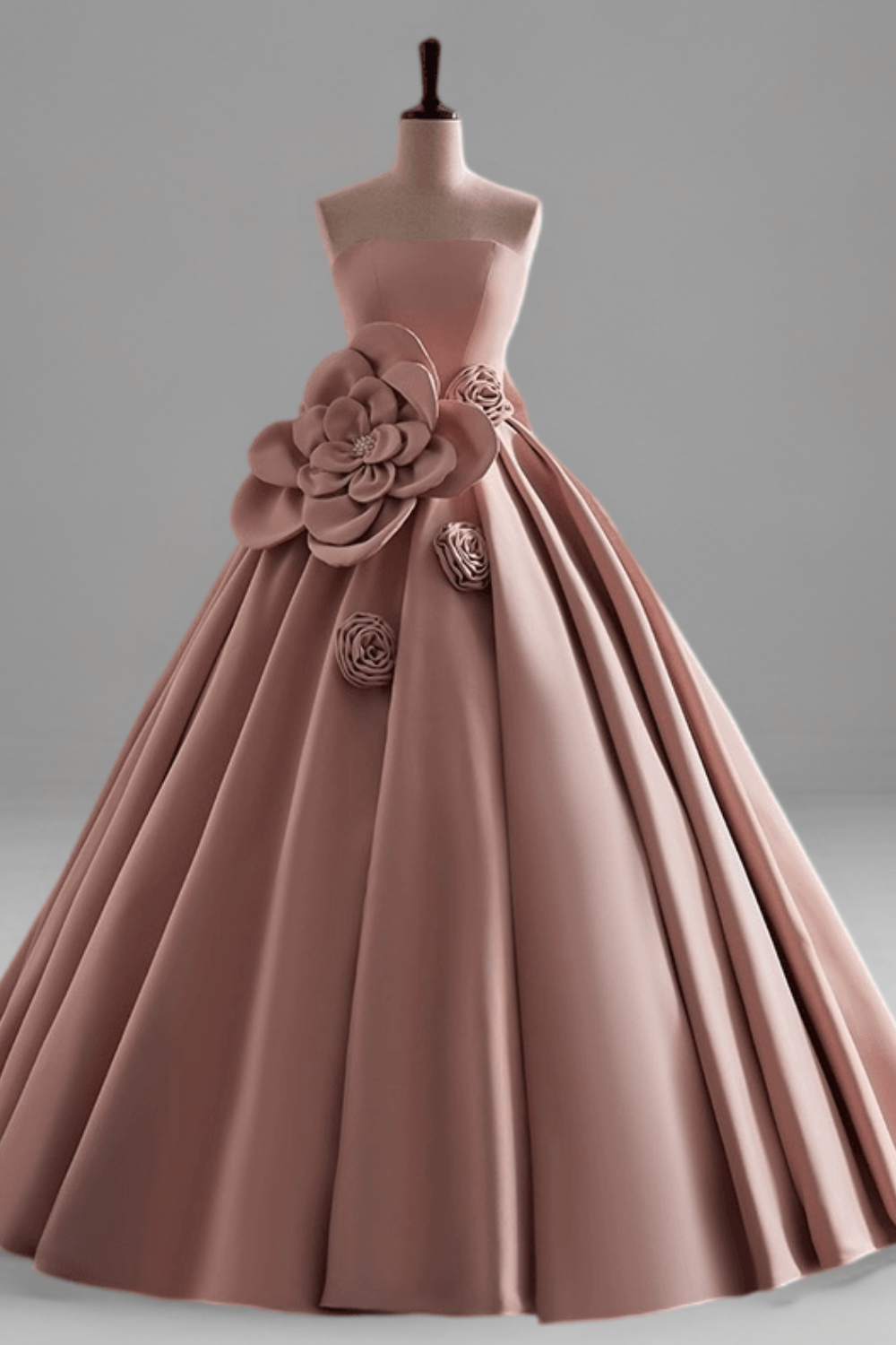 Pink Satin Evening Dress with Bow – Elegant Ball Gown