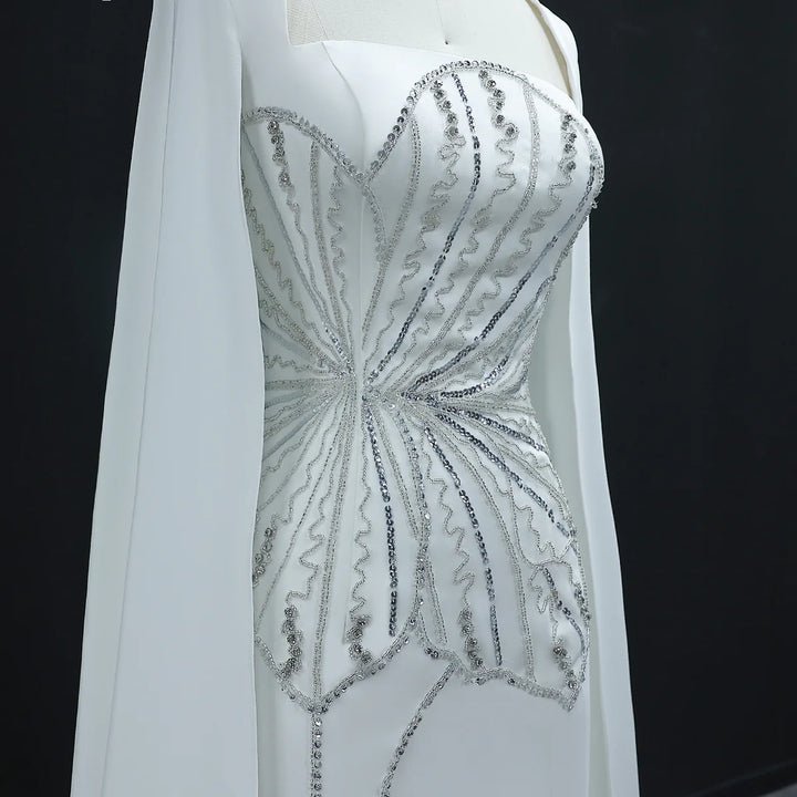 Elegant Luxury Beaded Evening Dress with Cape Sleeves