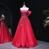 Luxury Beaded Elegant Fuchsia Satin Evening Dress