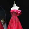 Luxury Beaded Elegant Fuchsia Satin Evening Dress