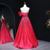 Luxury Beaded Elegant Fuchsia Satin Evening Dress