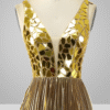 Gold A-Line Pleated Long Prom Dress with Slit
